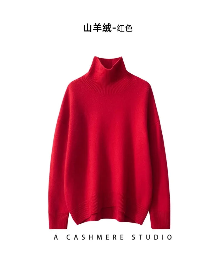 100% Cashmere Turtleneck Oversized Pullover