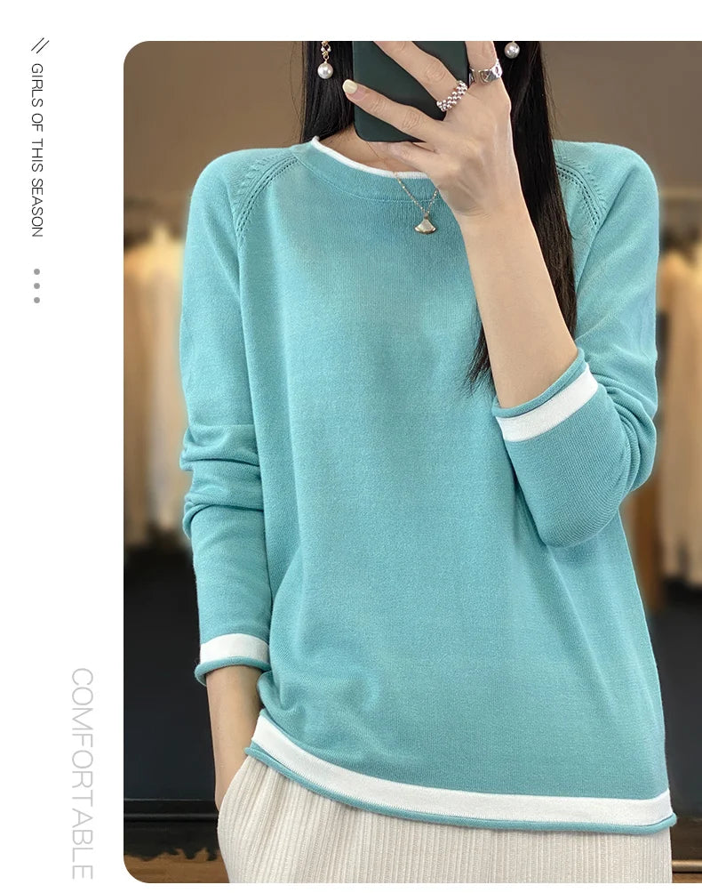 Cotton Round-Neck Loose Knit Sweater