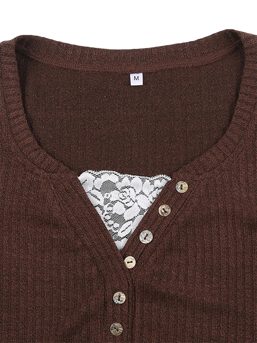 Lace Patchwork Bow Knit Top
