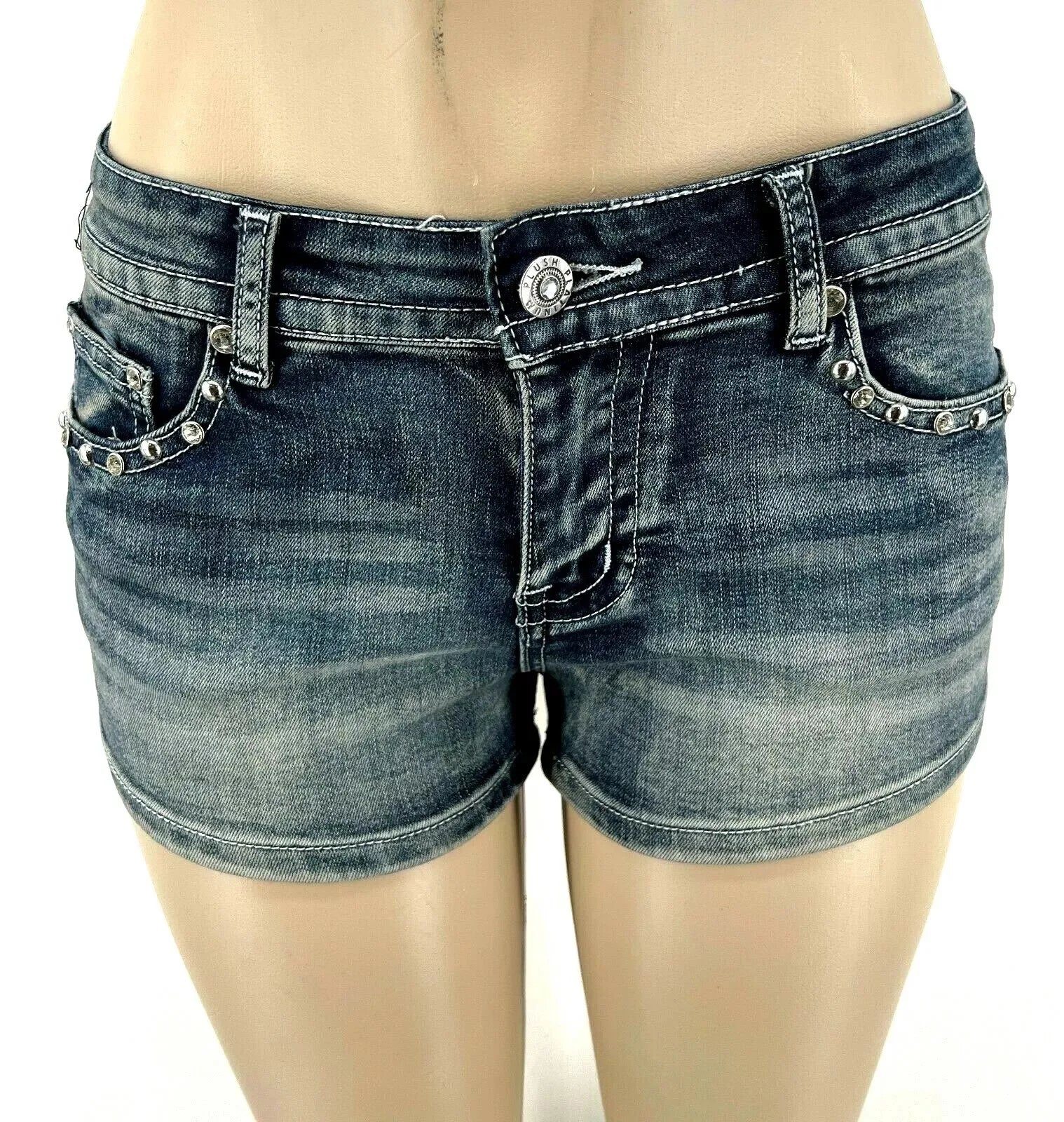 Moto Wing Rivet Embroidered Denim Shorts
