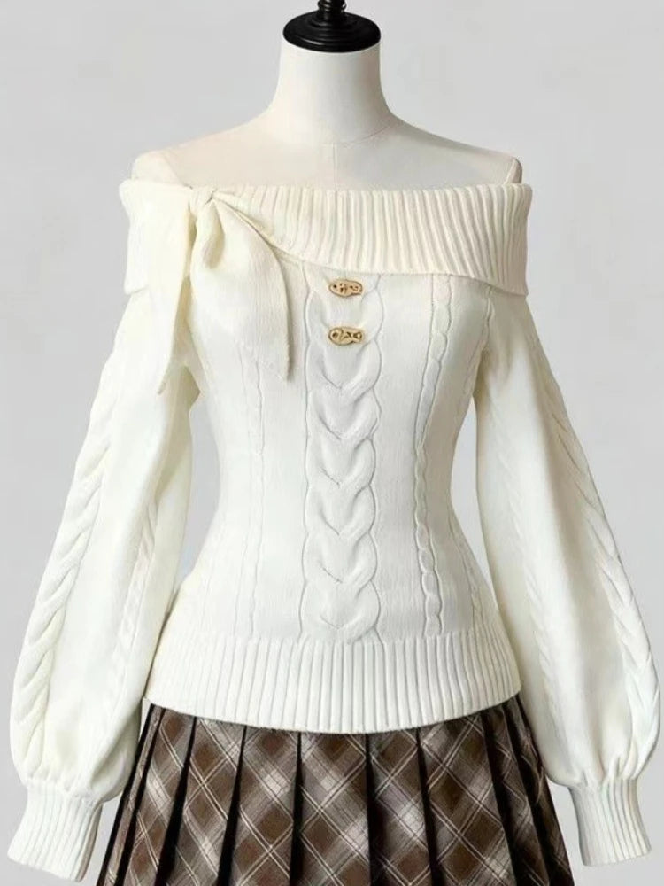 Bow Off-Shoulder Knit Sweater