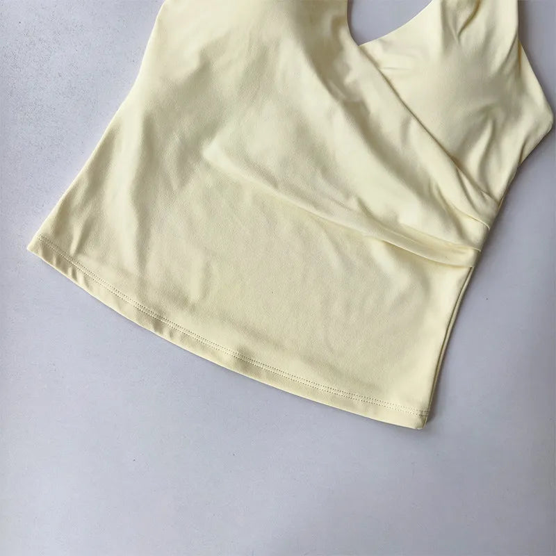 Sexy V-neck Cross Halter Neck with Chest Pad Yoga Vest Sleeveless Naked Sense Sports Fitness Bras Top Outer Wear Beautiful Back