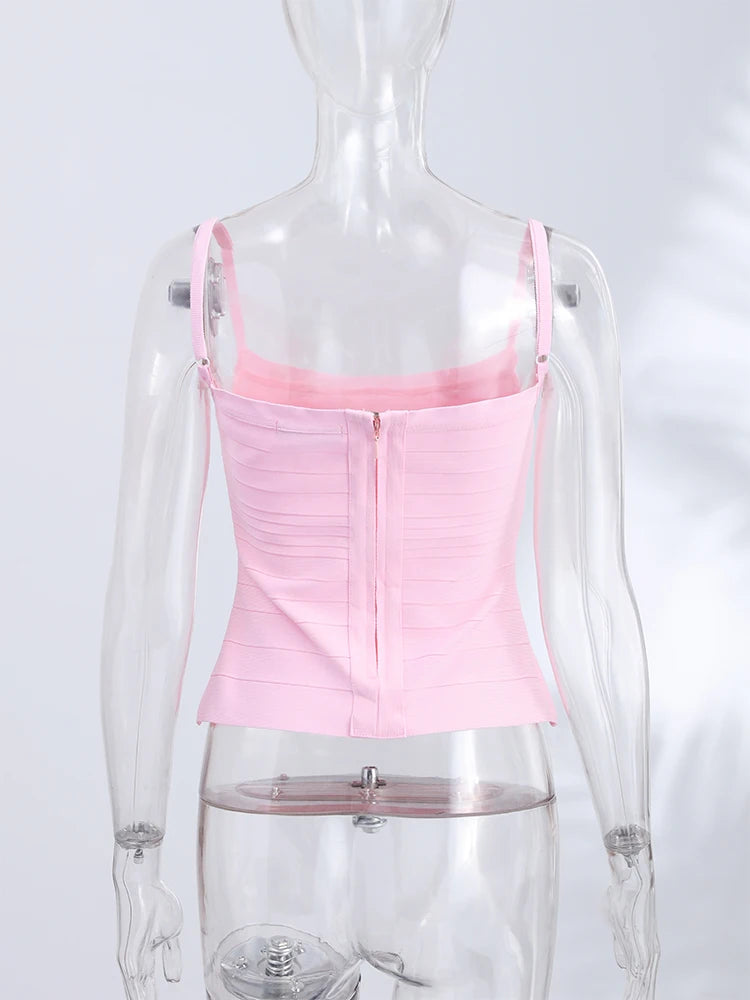 Women's Corset Tops Bandage Striped Spaghetti Strap Crop Top Square Neck Sleeveless Bodycon Stretch Partywear Chic Lady Clubwear