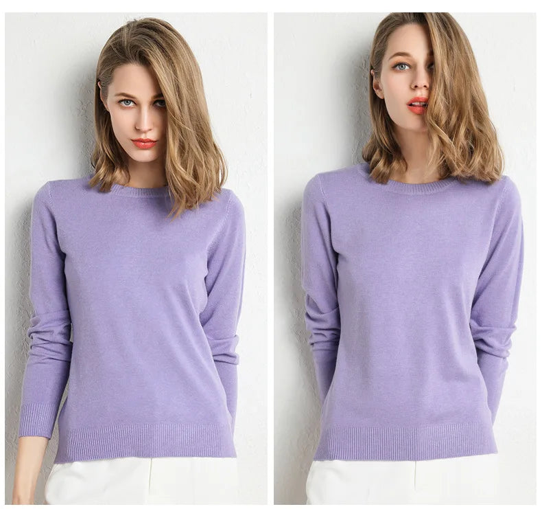 Slim Wool-Blend O-Neck Pullover