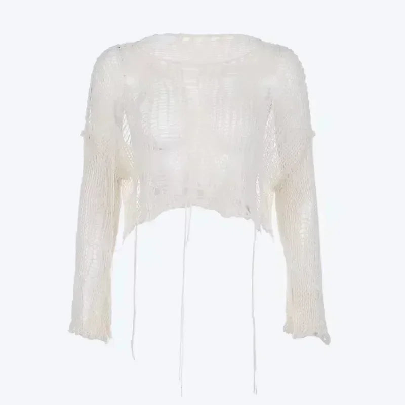 Y2K Hollow-Out Crop Sweater