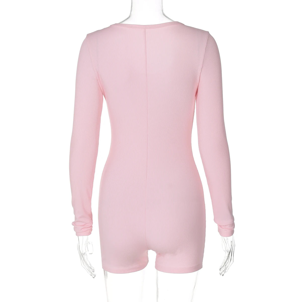 Hugcitar Spring Ribbed Solid Square Collar Long Sleeve Buttons Sexy Bodycon Skinny Playsuit Women Casual Romper Streetwear Sport