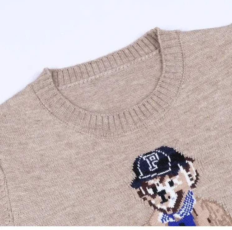 Crochet Bear Jacquard Knit Sweater