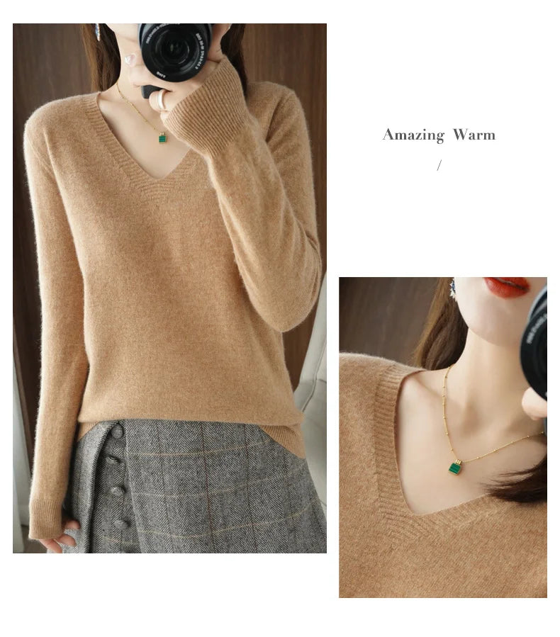 Lace-Neck Hollow-Out V-Neck Knit Pullover