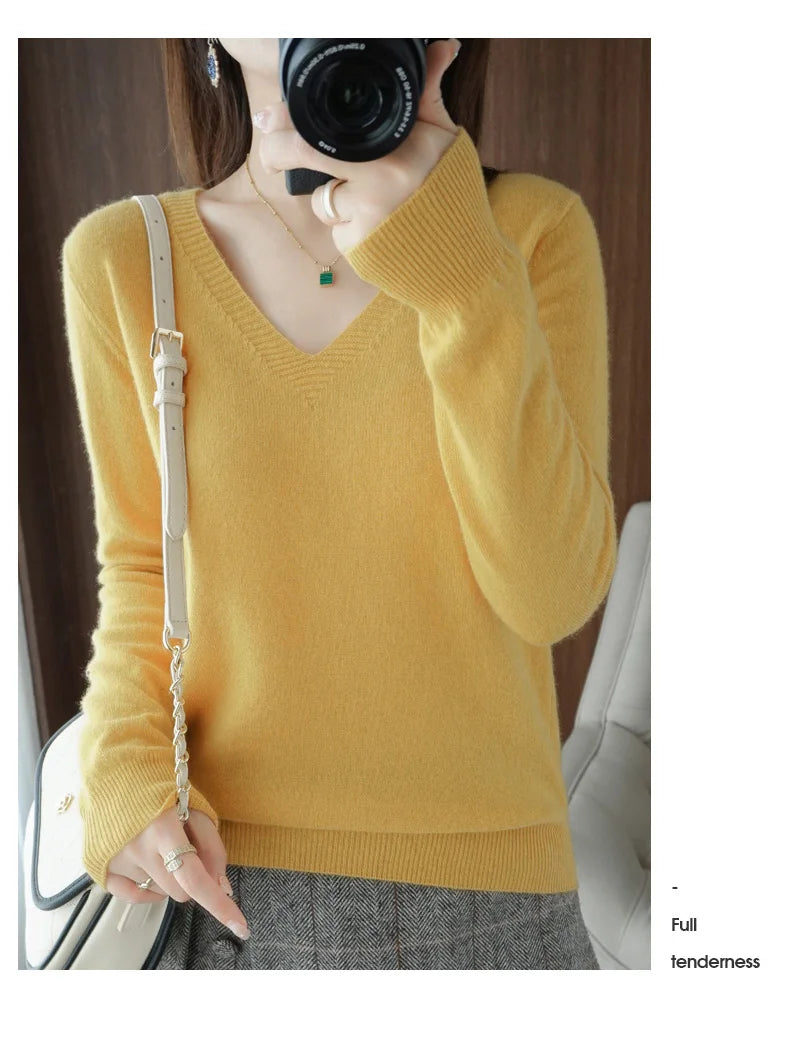 Lace-Neck Hollow-Out V-Neck Knit Pullover
