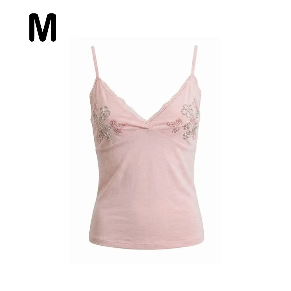 Rhinestone Floral Lace Camisole Top