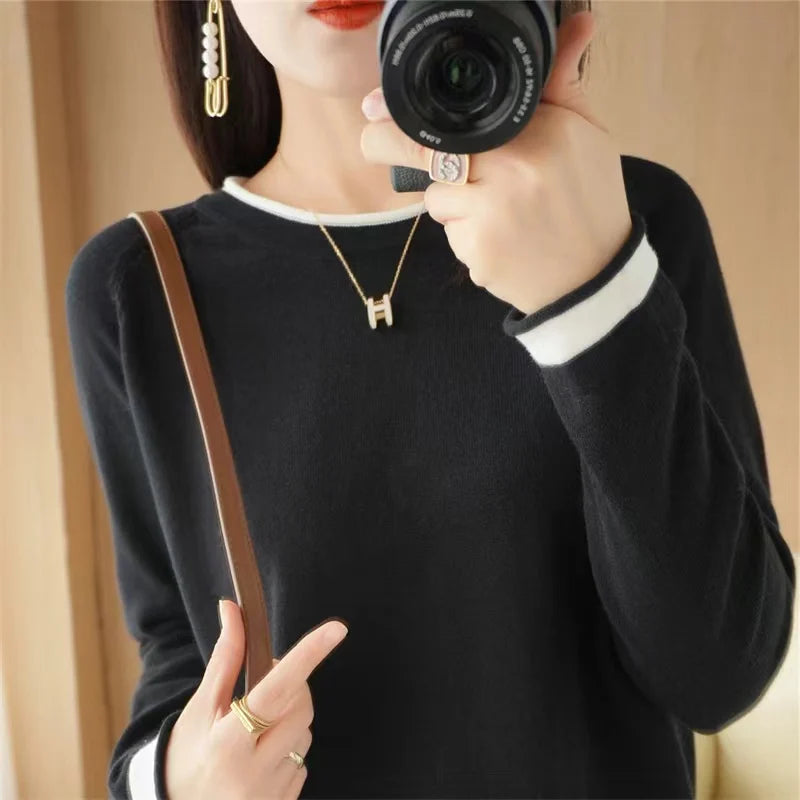 Cotton Round-Neck Loose Knit Sweater