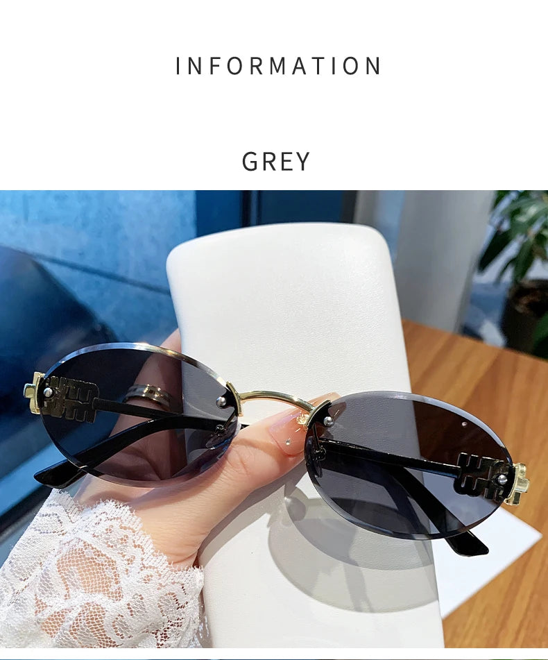 Oval Rimless Cut-Edge Sunglasses