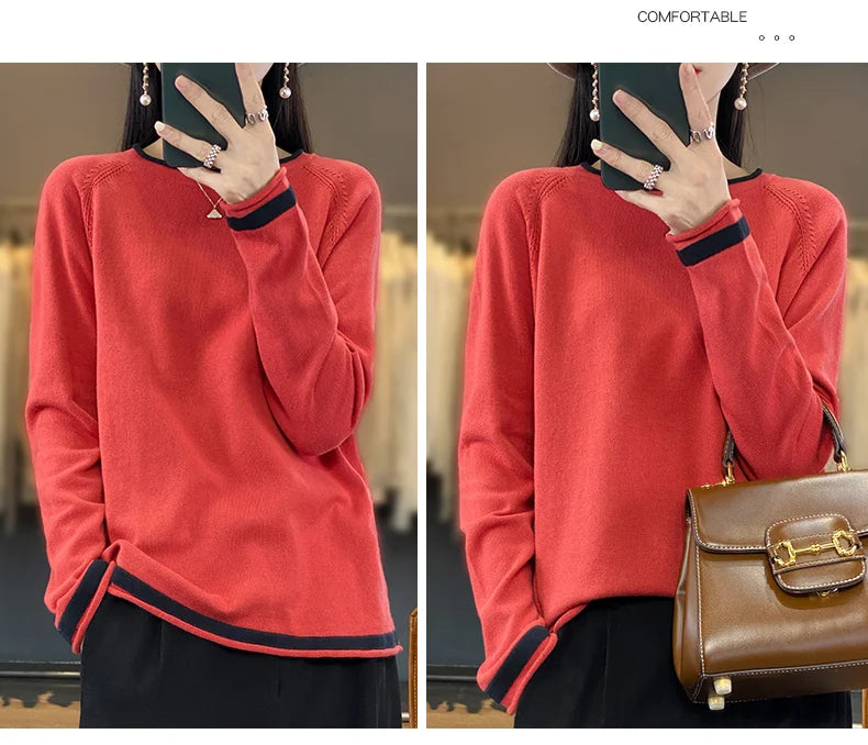 Cotton Round-Neck Loose Knit Sweater