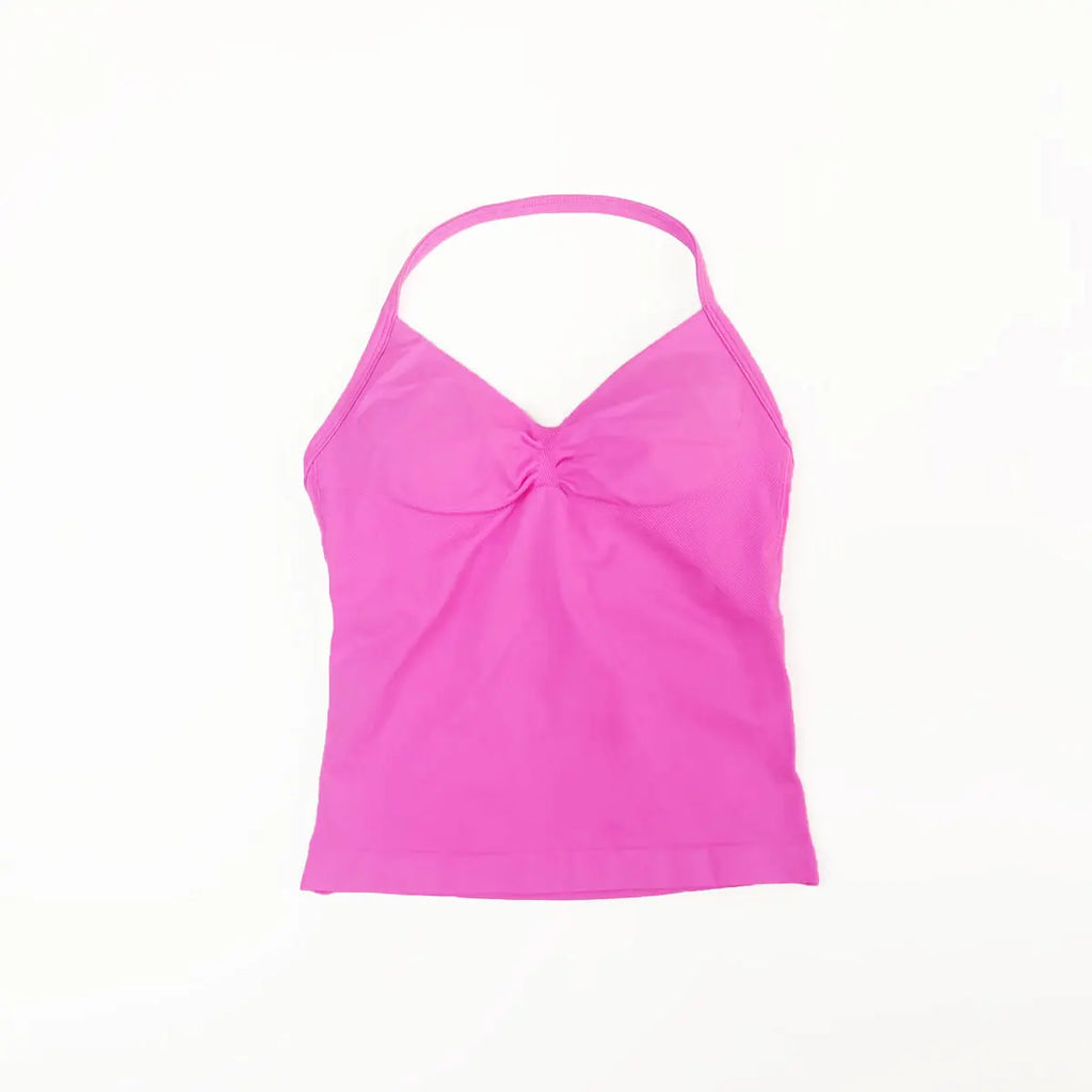 NCLAGEN Gym Longline Strappy Top Women Seamless Yoga Tank With Removable Pads V Neck Workout Clothes Sports Running Fitness Vest