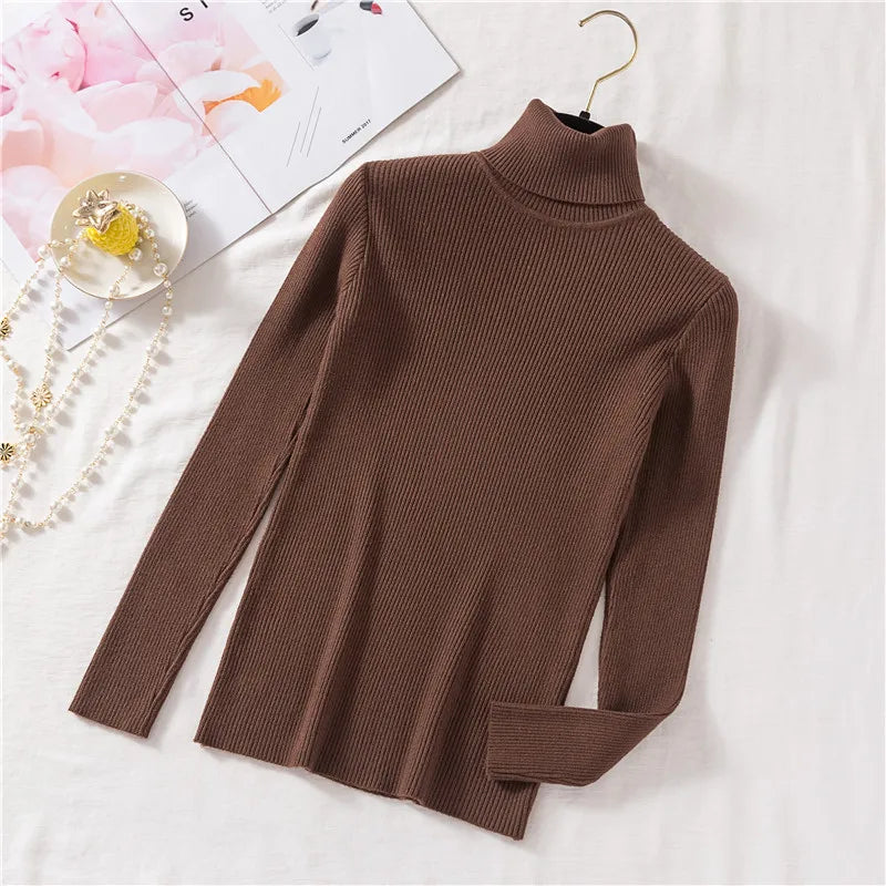 Ribbed Foldover Turtleneck Sweater