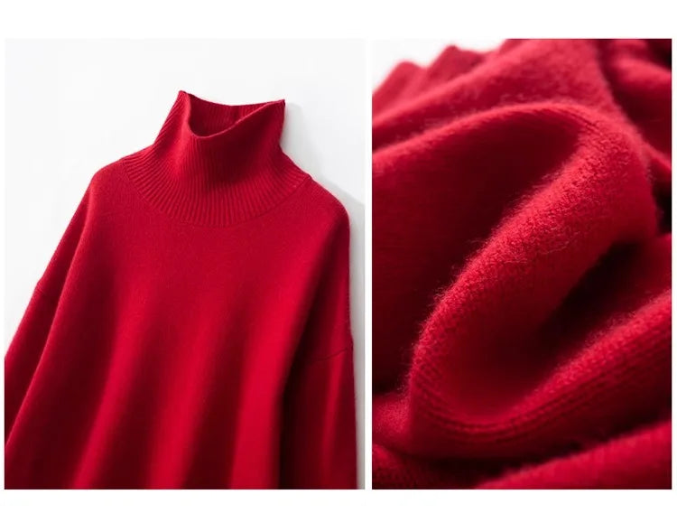 100% Cashmere Turtleneck Oversized Pullover