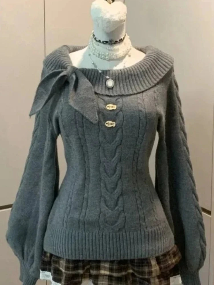 Bow Off-Shoulder Knit Sweater