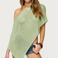 Women Sheer Knit Poncho Lightweight Shrug Pullover Shawl Top Off Shoulder Knitted Cover Up Tops Summer Holiday Beachwear