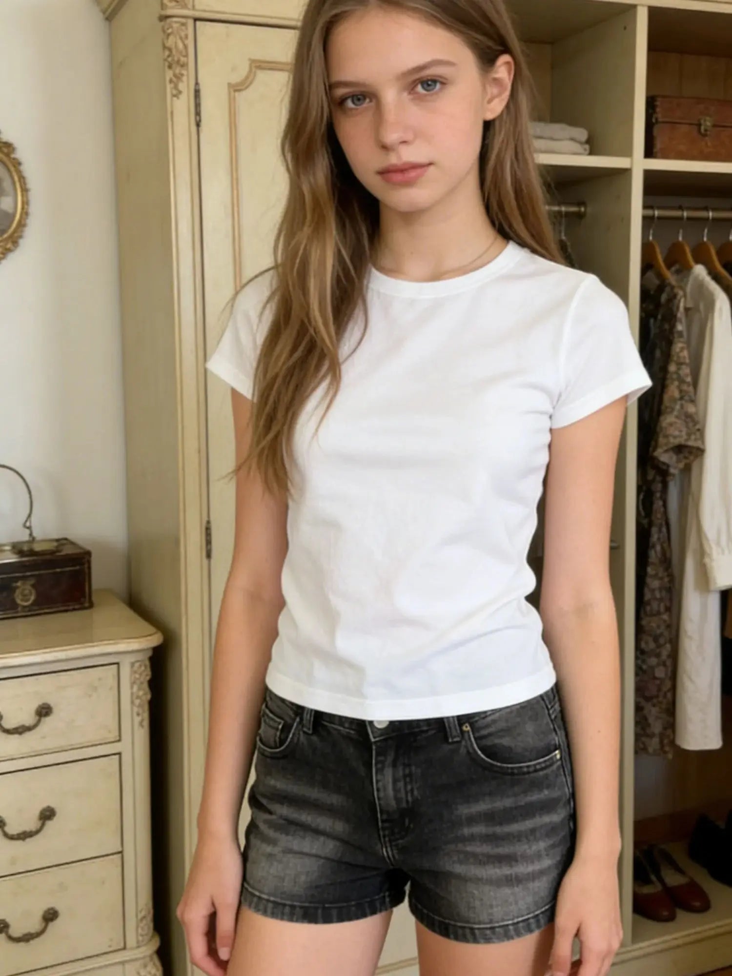 Grey Low-Waist Mini Denim Shorts