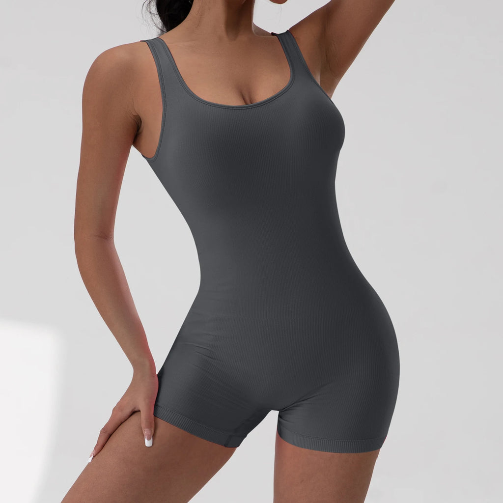 Sexy V Back Scrunch Sports Jumpsuit Women Gym Rompers Sleeveless Sportswear Bodysuits Women Casual One-Piece Suit Yoga Clothing