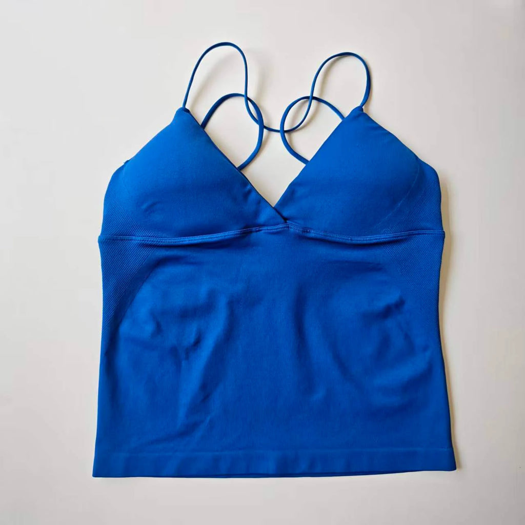 NCLAGEN Vision Twist Front Longline Top Women's Seamless Thin Straps Yoga Gym Workout Vest Running Tank Tops Fitness Clothing