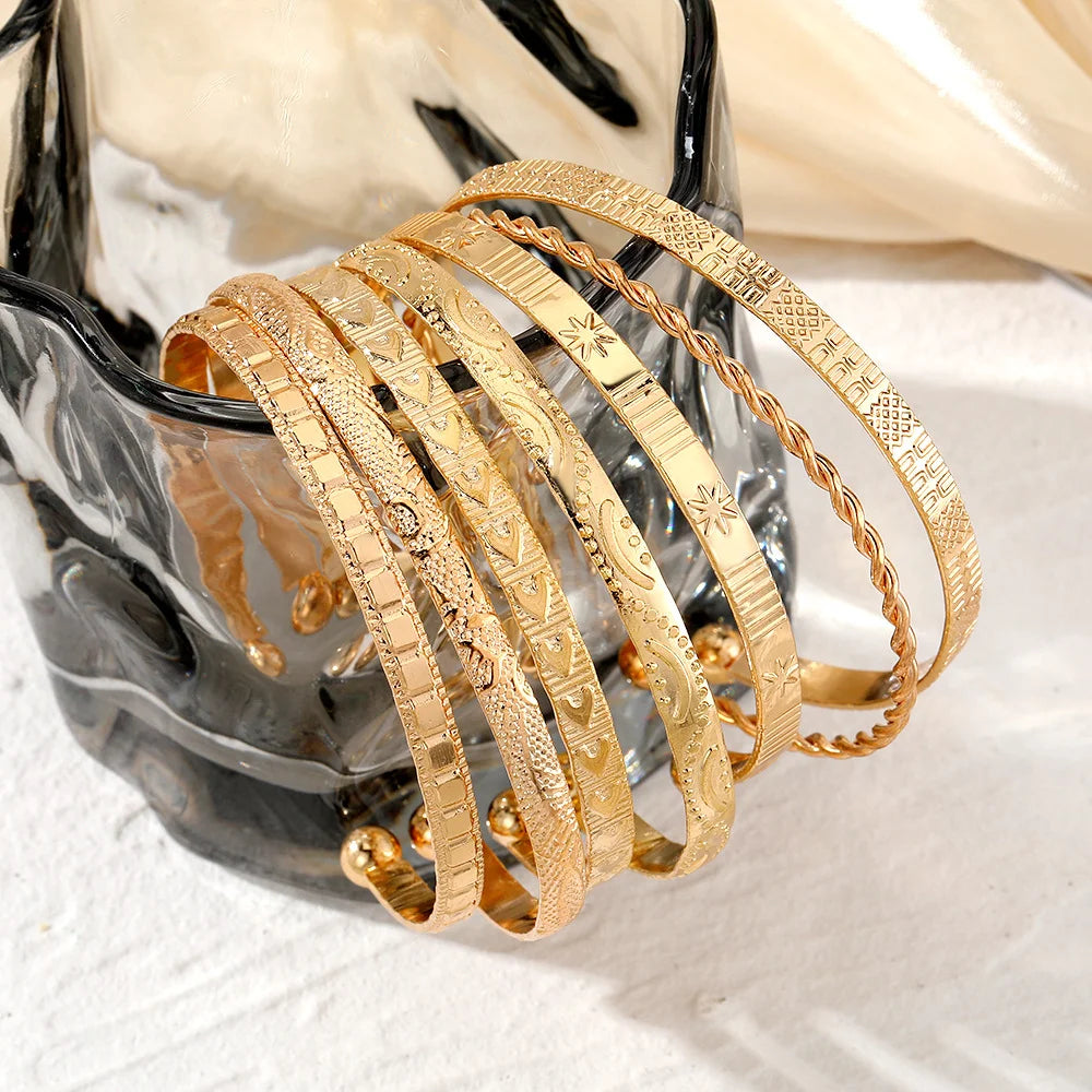 Gold Heart Cuff Bracelet Set
