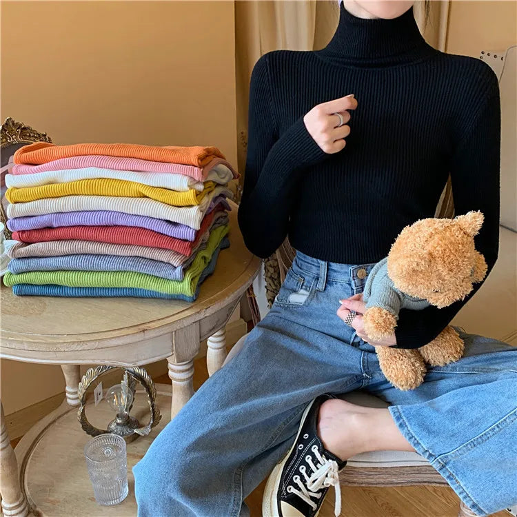 Ribbed Foldover Turtleneck Sweater