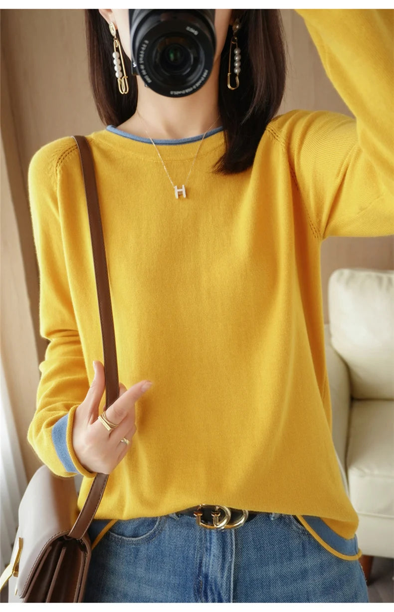 Cotton Round-Neck Loose Knit Sweater