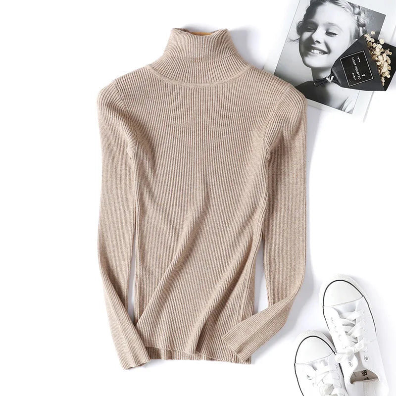 Ribbed Foldover Turtleneck Sweater