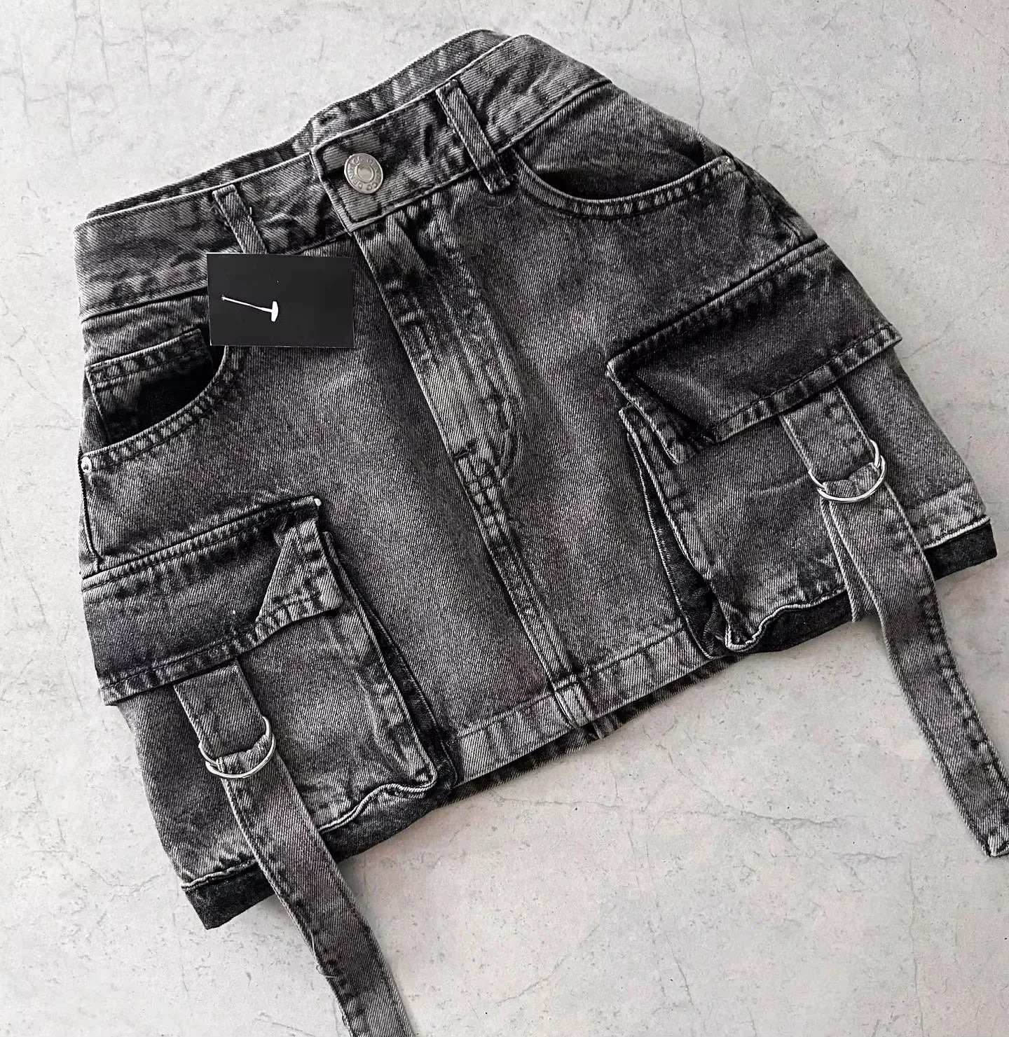 Saint Ivy Y2K Adjustable Waist Gothic Denim Mini Skirt