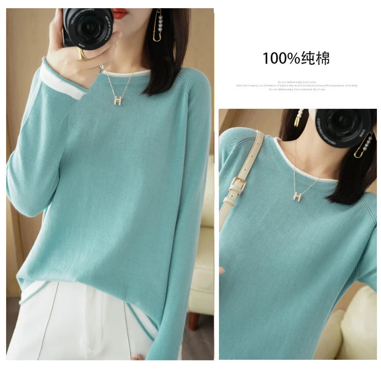Cotton Round-Neck Loose Knit Sweater