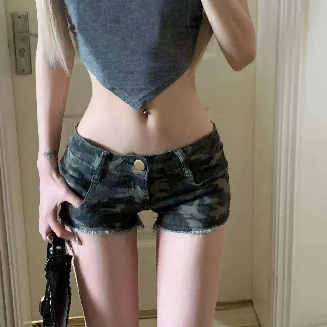 Vintage Print Low Rise Mini Shorts