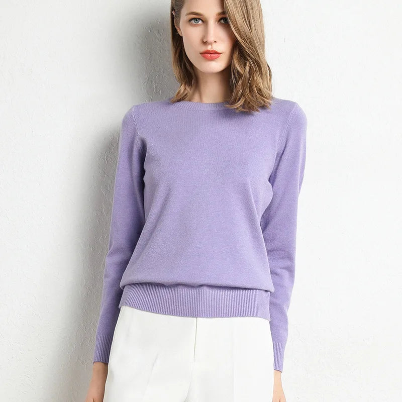 Slim Wool-Blend O-Neck Pullover
