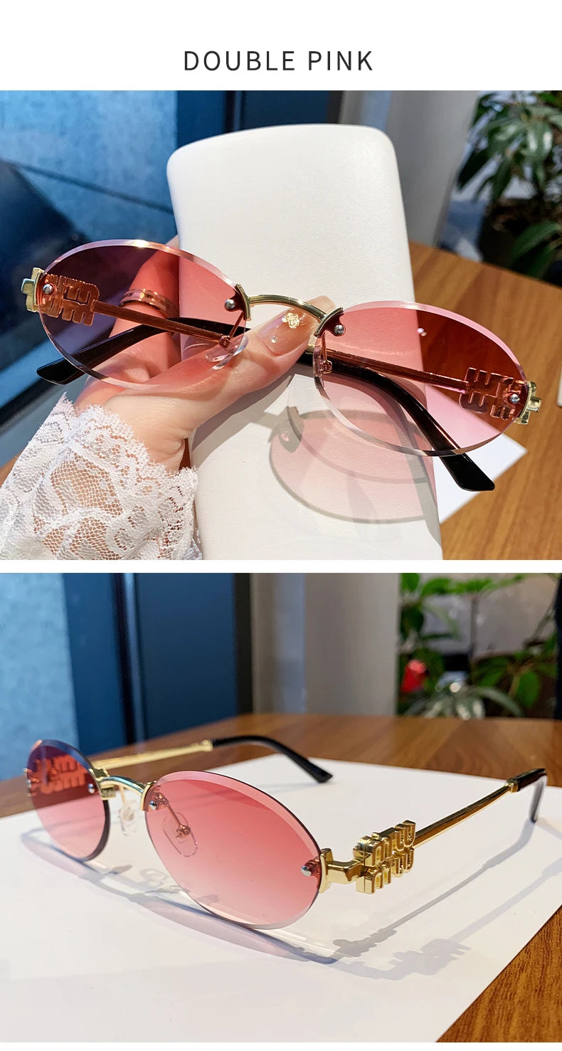 Oval Rimless Cut-Edge Sunglasses