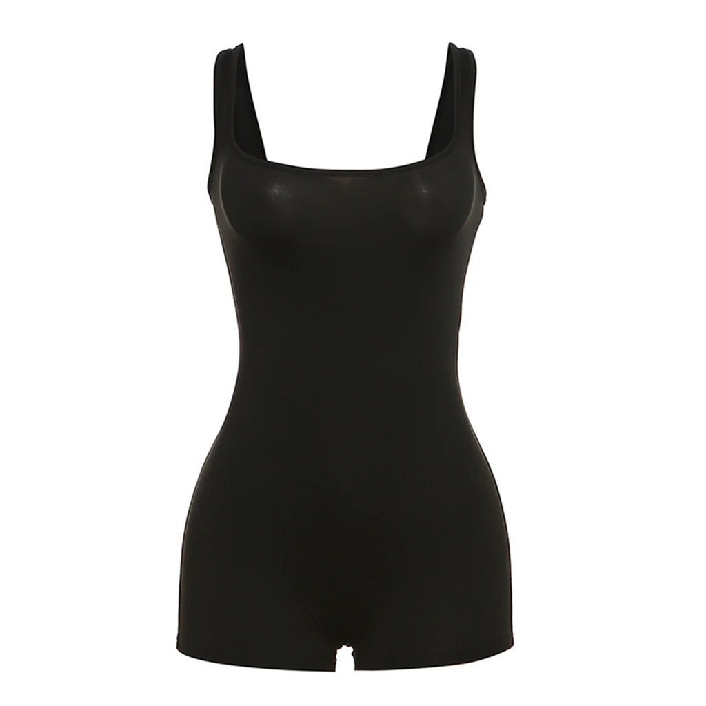 Women Sexy Square Neck Backless Tank Rompers Top Bodycon One Piece Halter Sleeveless Playsuit Yoga Fitness Sport Short Jumpsuits