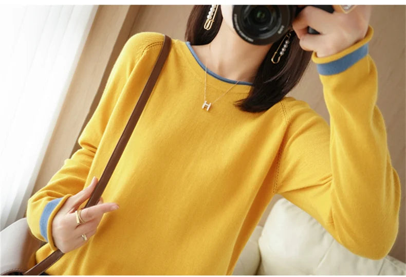 Cotton Round-Neck Loose Knit Sweater