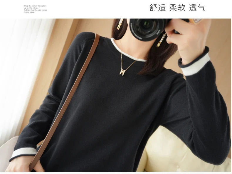Cotton Round-Neck Loose Knit Sweater