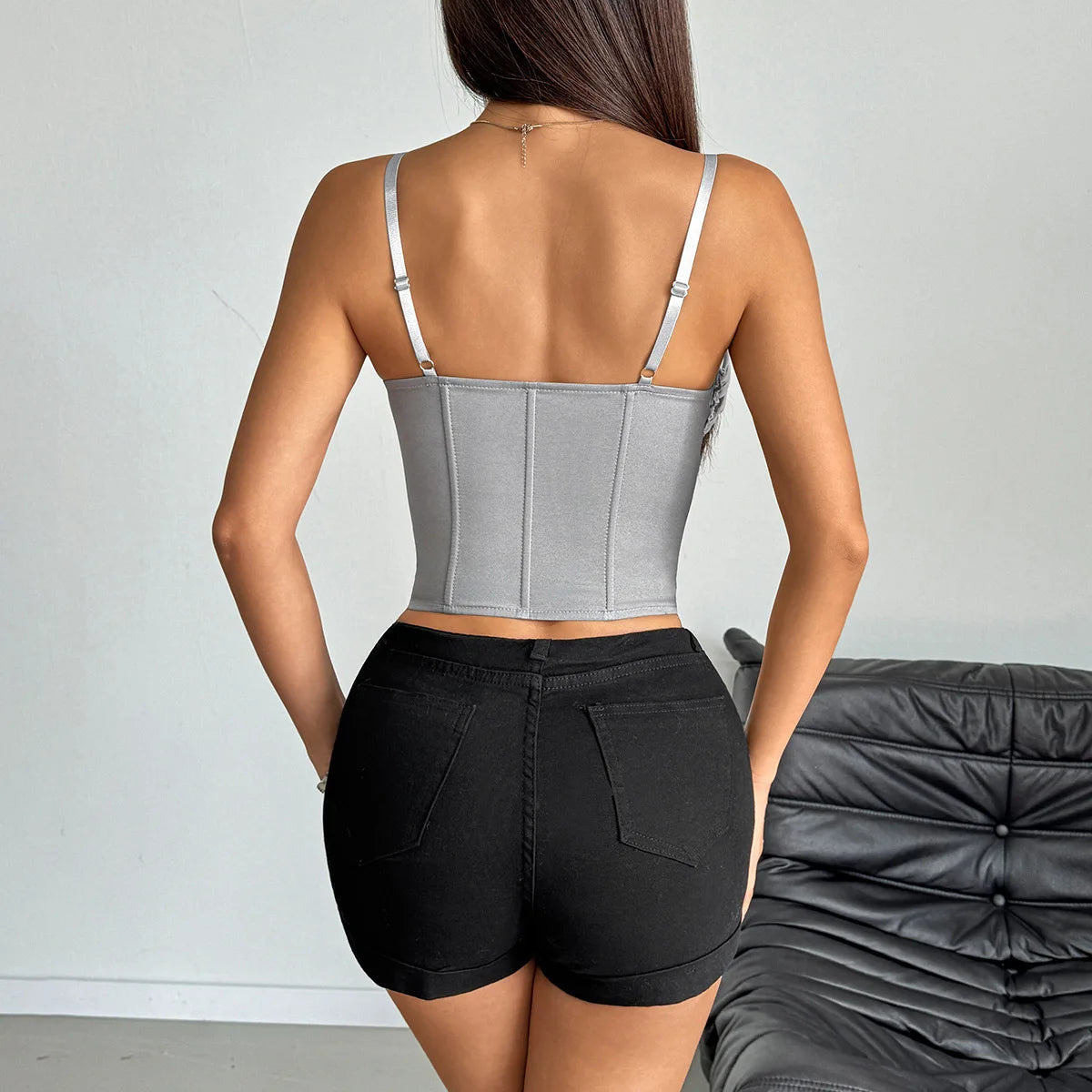 Sexy V Neck Y2K Crop Tops Lace Patchwork Pleated Bowknot Corset Top  Sexy Backless Slim Camisole Body Shape Fishbone Bustier