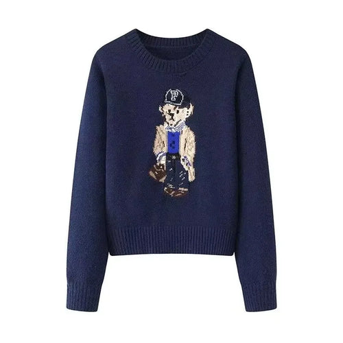 Crochet Bear Jacquard Knit Sweater