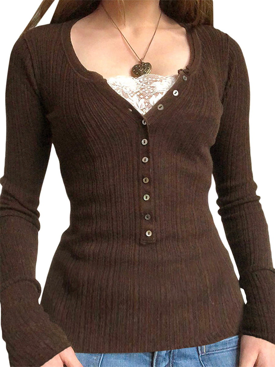 Lace Patchwork Bow Knit Top