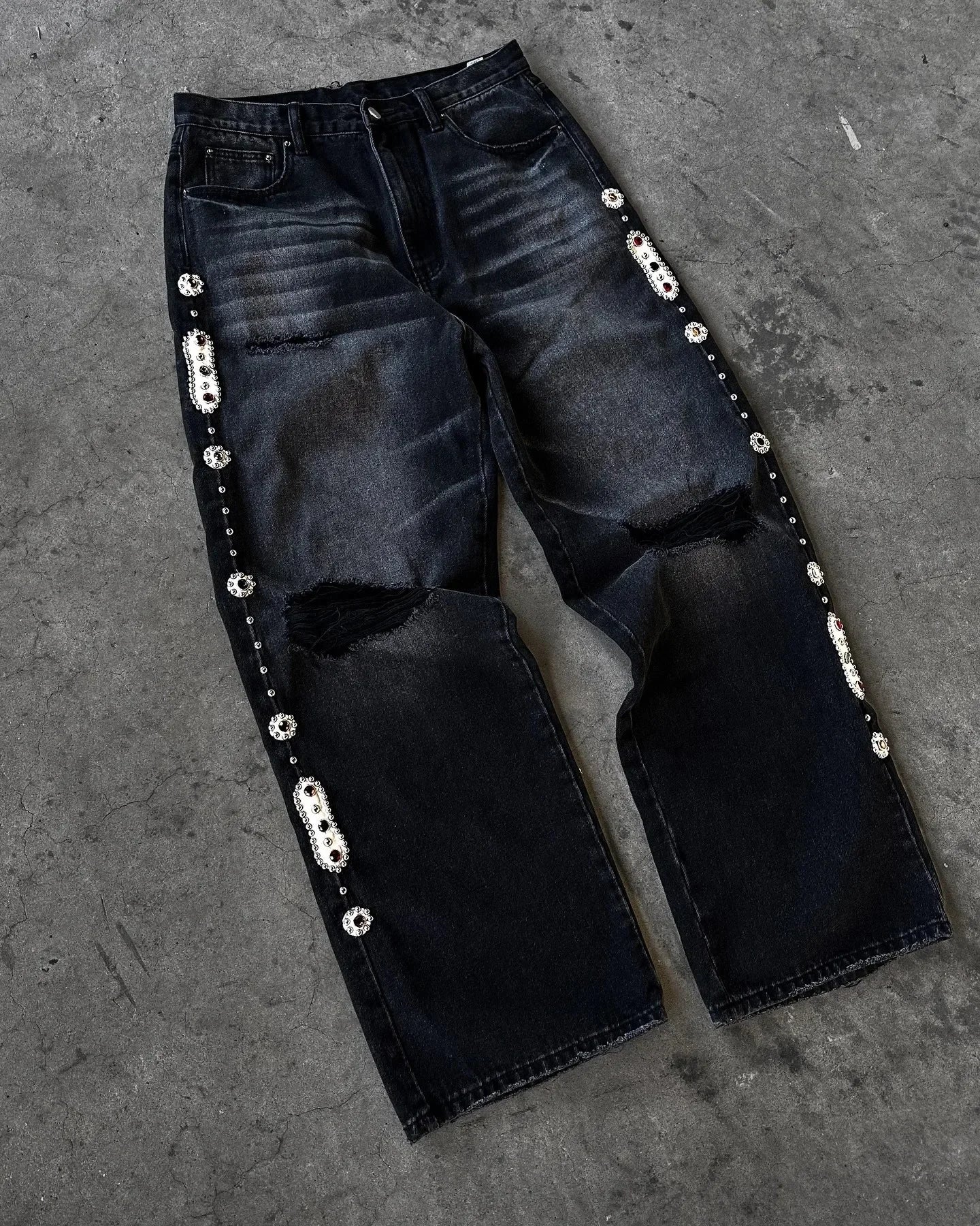 Gothic Embroidery Low Rise Flare Jeans