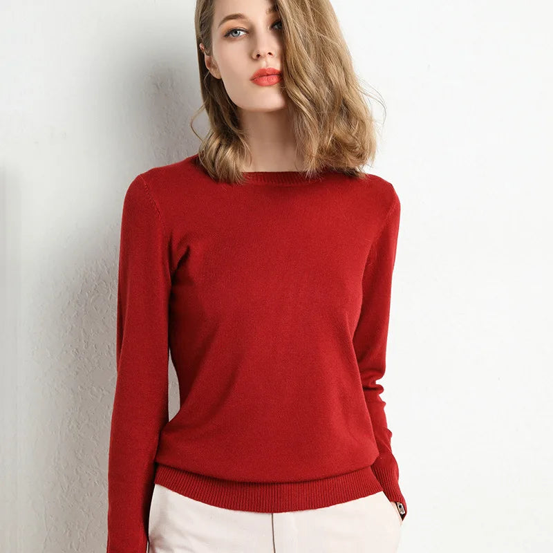 Slim Wool-Blend O-Neck Pullover