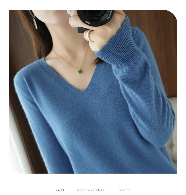 Lace-Neck Hollow-Out V-Neck Knit Pullover
