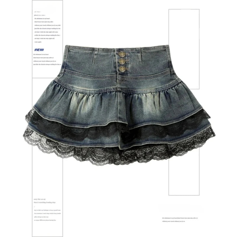 Y2K Riveted Belt A-Line Denim Mini Skirt