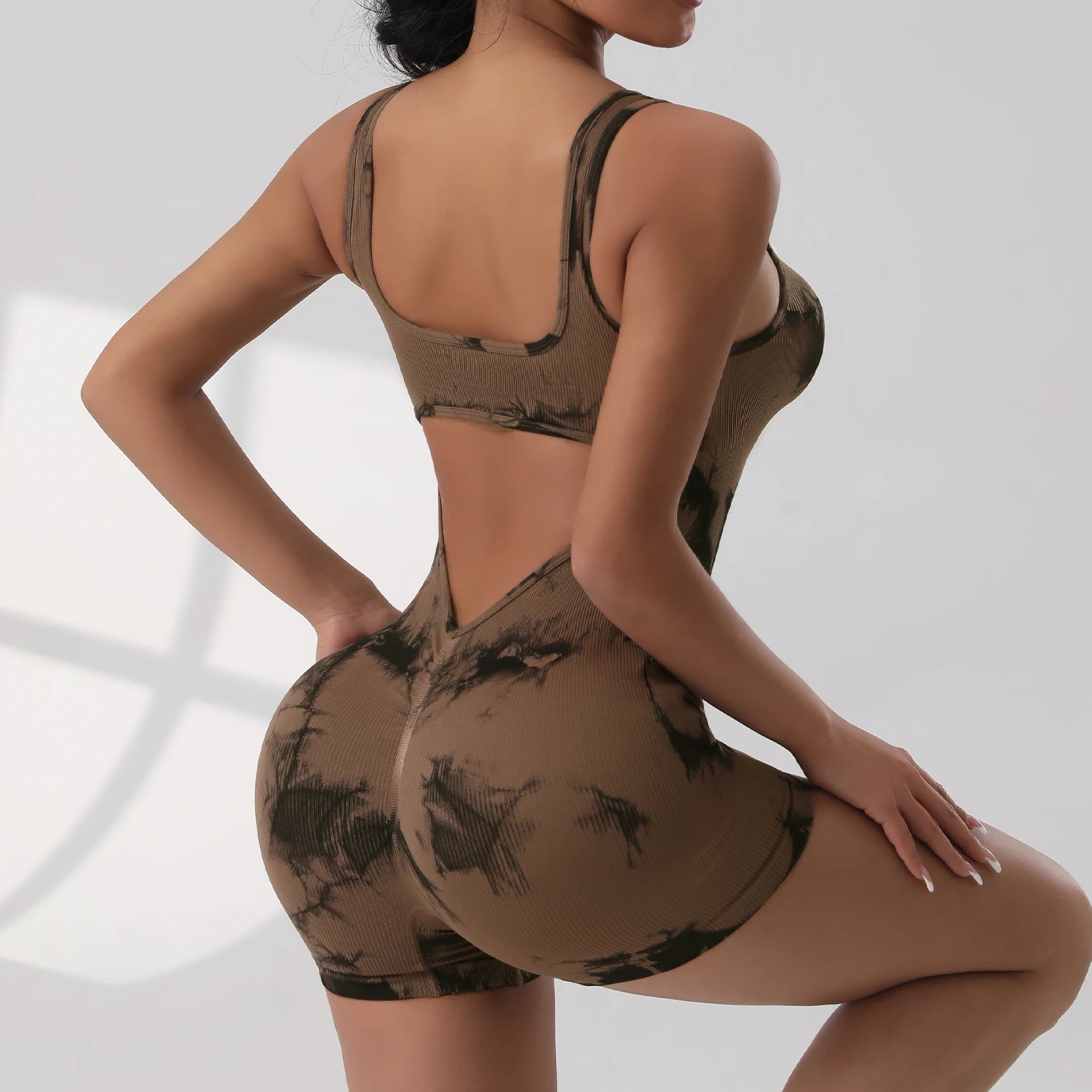 Sexy V Back Scrunch Sports Jumpsuit Women Gym Rompers Sleeveless Sportswear Bodysuits Women Casual One-Piece Suit Yoga Clothing
