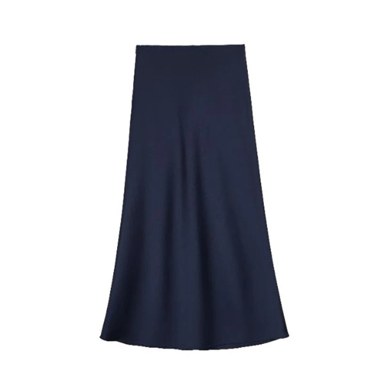 Summer Girls Solid Color Acetate Satin Skirts Lady Korean Slim Fit Thin Dress Female Classic High Waist Mid-Long Skirts