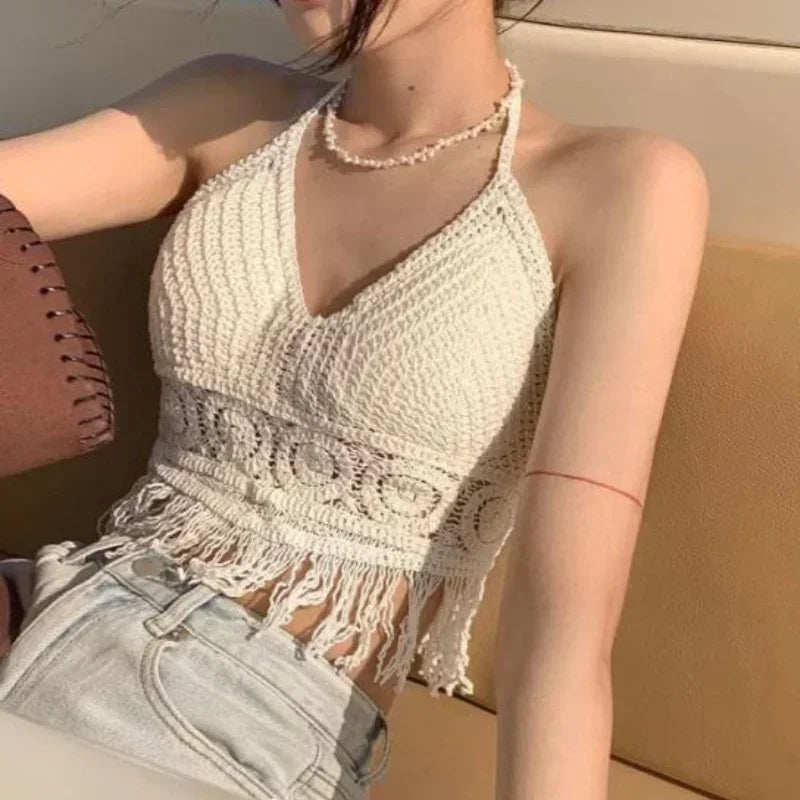 Ivory Lace Halter Crop Top