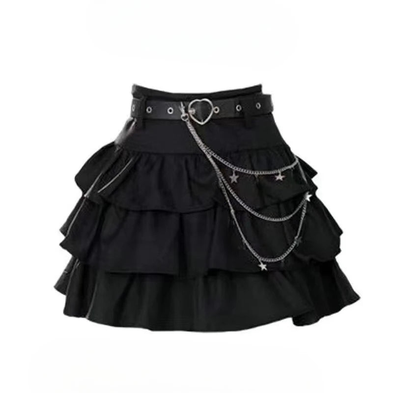 Y2K Riveted Belt A-Line Denim Mini Skirt