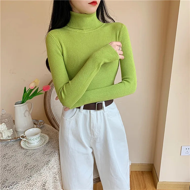 Ribbed Foldover Turtleneck Sweater