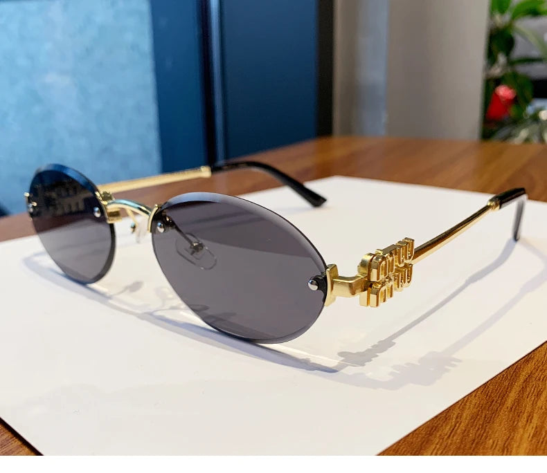 Oval Rimless Cut-Edge Sunglasses